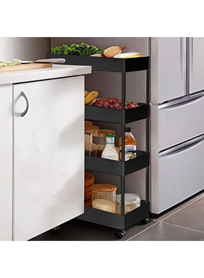 AQUILUX Rolling Storage Cart 4-Tier Slide Out Rolling Utility Cart Hollow Carved Storage Basket Organizer Shelf Rack with Wheels for Kitchen Bathroom Laundry (Black) - Image 3